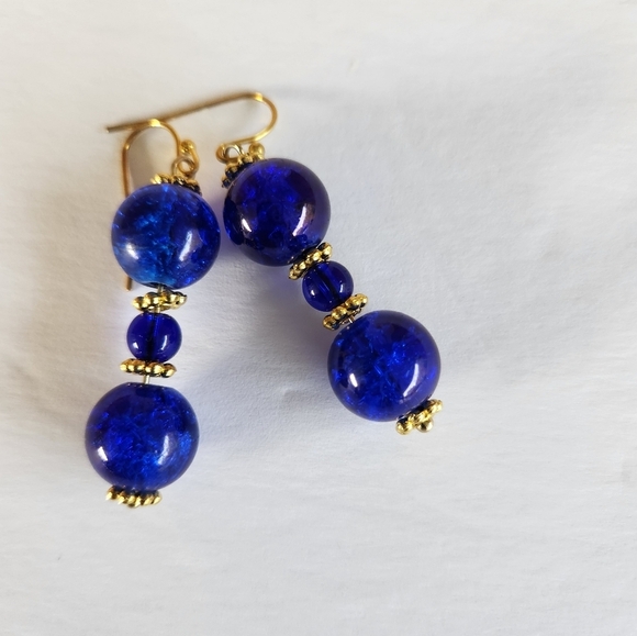 Hand Crafted Pendant Necklace Wrap Bracelet Pierced Earrings Royal Blue Beads - Picture 12 of 16